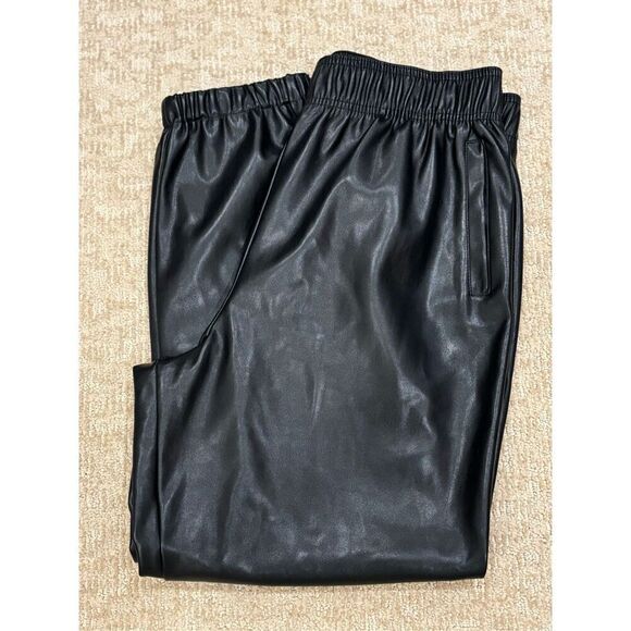 Avec Les Filles Women's Faux Leather Lined Ankle Zip Jogger Pants Black Large - Picture 2 of 9